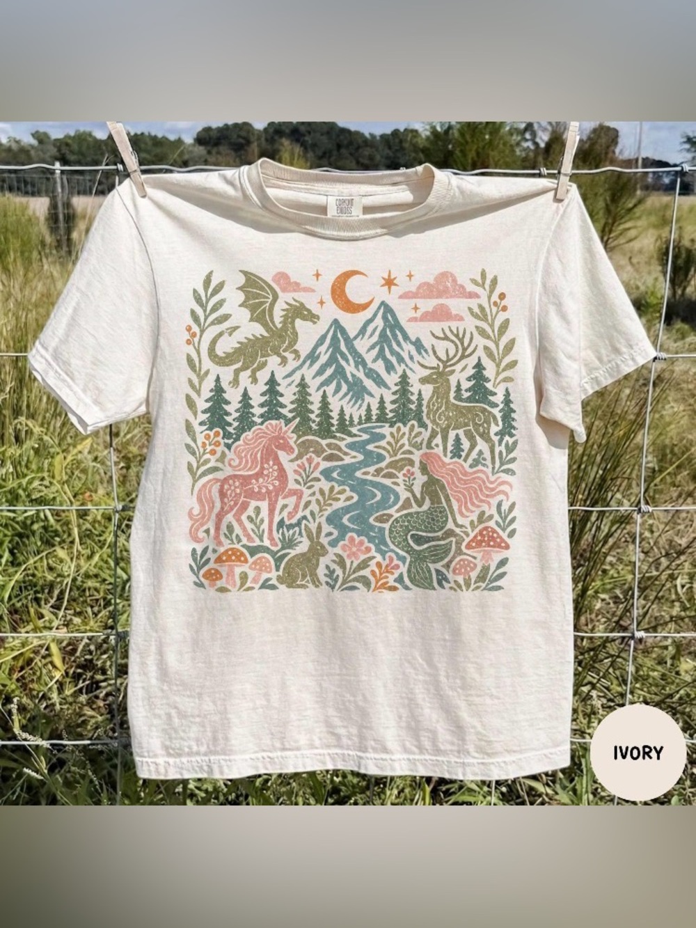 Comfort Colors Dragon Shirt, Cottagecore Fantasy Tee, Botanical Vintage T-Shirt